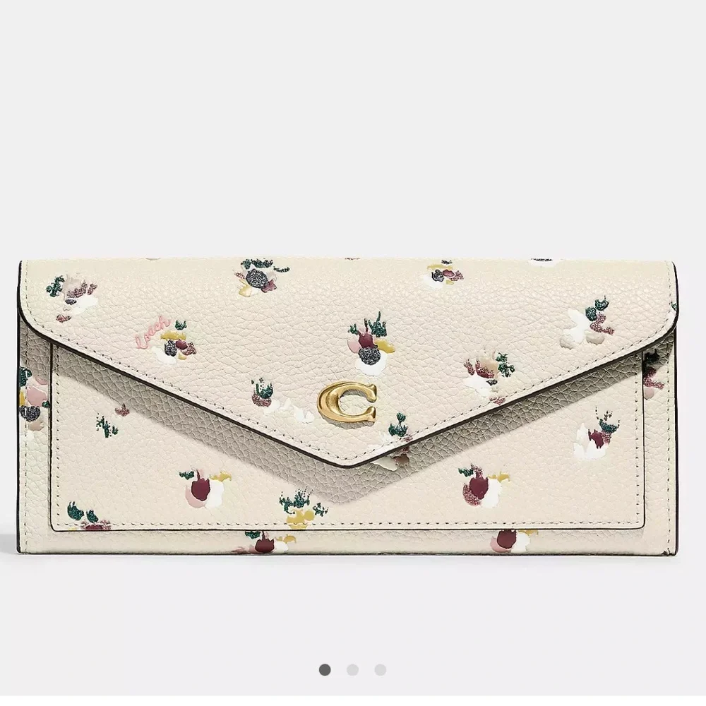 COACH WYN SOFT PEBBLE LEATHER WALLET WITH PAINT DAB FLORAL PRINT